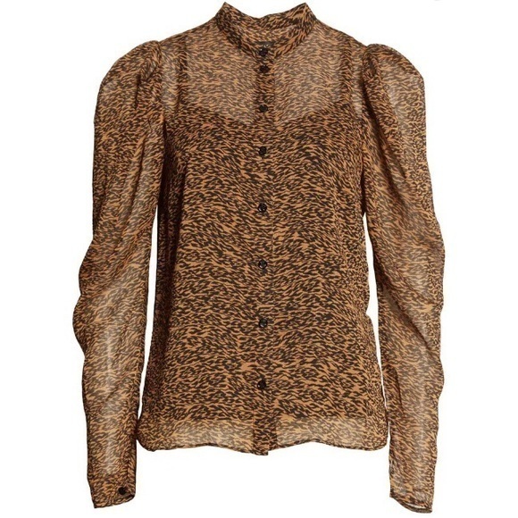 TED BAKER LONDON Animal Print Puff Shoulder Blouse Size US 8-10 / Ted Size 3